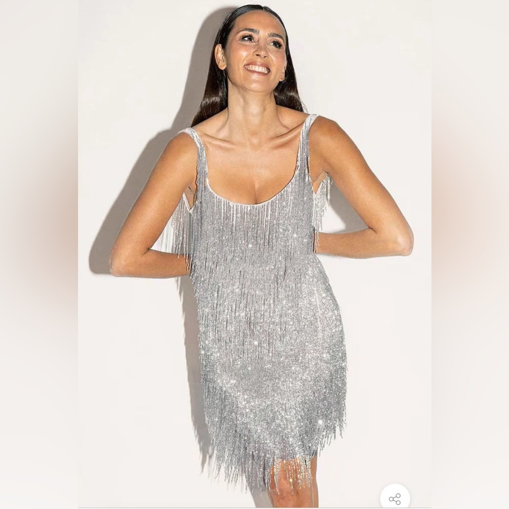 Silver Fringe Mini Dress